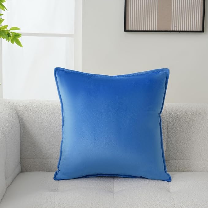 Velvet Royal Blue Throw Pillow Covers 16”x16”Pack of 2 Soft Decorative | Square Cushion Covers for Couch Sofa Bed Livingroom Car Home Decor,40x40Cm