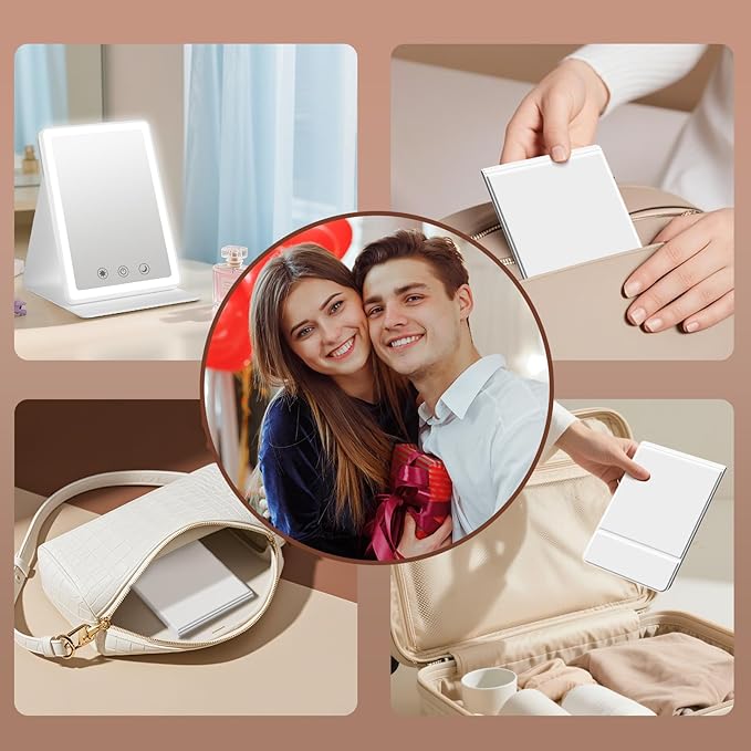2025 Rechargeable Travel Makeup Vanity Mirror with 72 Led Lights,Portable Lighted Beauty Mirror,3 Color Lighting,Dimmable Touch Screen,Tabletop LED Folding Cosmetic Vanity Mirror Desk Table