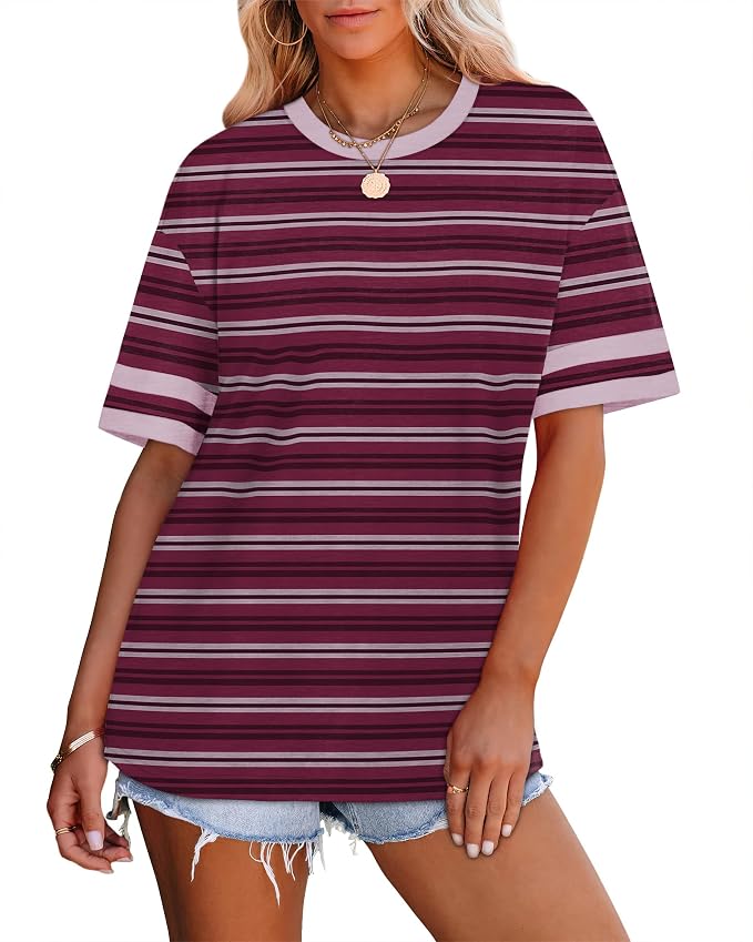 WIHOLL Womens T Shirts Loose Fit Short Sleeve Tees Crew Neck Color Block Summer Tops 2026 Fashion