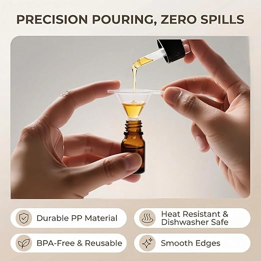 Mini Funnels Set, Small Clear Plastic Funnel with 6mm Narrow Spout for Filling Tiny Bottles, Essential Oils, Perfume, Capsules, Powder, Spices, Sand Art & Lab – Food Grade Heat Resistant (5, mini)
