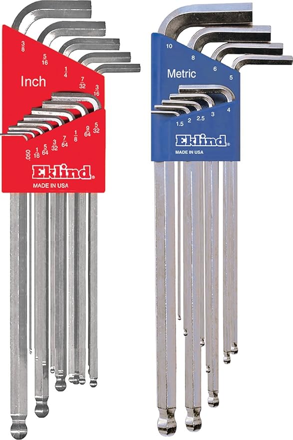 EKLIND 17322 Bright Ball-Hex L-Key Allen Wrench Combo- Extra Long Inch/MM (2 Sets 22pc)