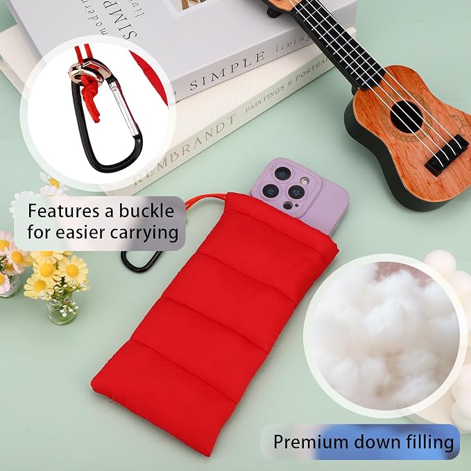 Lyreh Thermal Phone Pouch, Down Cotton Warm Phone Case Cover Bags with Buckle Prevents Freezing & Overheating Protector Cellphone Pouch Ideal for Outdoor Camping Hiking Skiing (Red)
