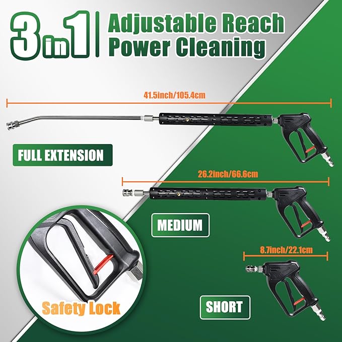 Pressure Washer Gun Wand with Swivel, Durable 304 Stainless Steel Extension Lance, 4000PSI Power Washer Handle with 3/8" Plug & M22 Inlet 1/4" Quick Connect for Foam Cannon Car Wash