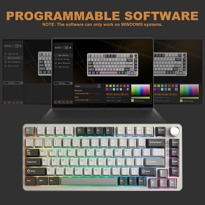 YUNZII B75 PRO 75% Wireless Mechanical Keyboard (Grey,Milk Switch) | Hot Swap Keyboard with Knob, Gasket Mount, Creamy Pre-lubed Switch for Smooth Typing, BT/USB-C/2.4G, for Gaming