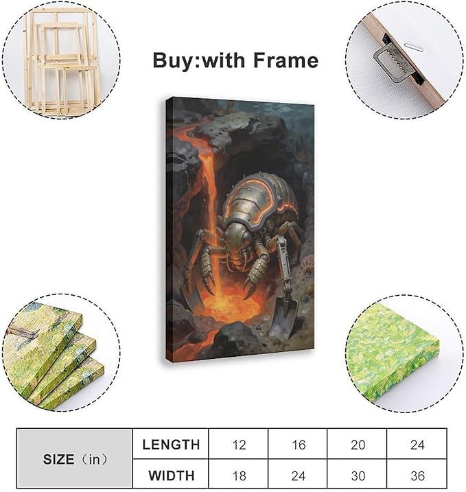 Framed Steampunk Mechanical Trilobite Wall Art - Volcanic Underwater Retro Poster for Garage Apartment Decor 08x12inch(20x30cm)