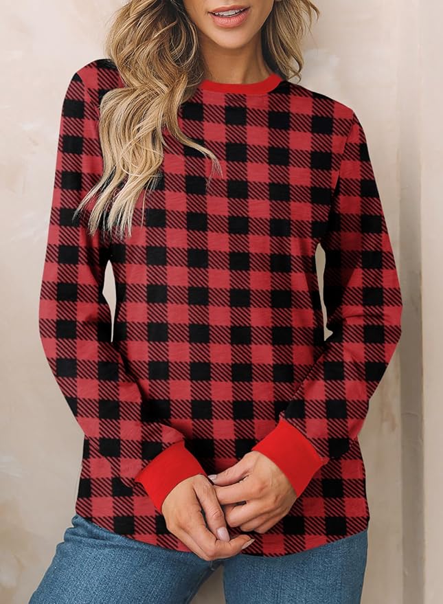 EVALESS Womens Crewneck Long Sleeve Tops Casual Polka Dots Tops Fall 2026 Tshirts Shirts