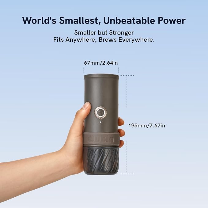 OutIn Mino Portable Electric Espresso Machine for Travel with Self-Heating | Mini Camping Coffee Maker, Pocket-Sized Coffee Machine, Ground Coffee & NS Capsule Adapter for Adventure, Moss Green