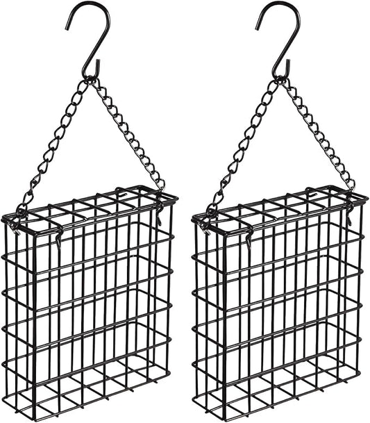 2Pcs Outdoor Suet Cage Bird Feeder, Wild Bird Feeder, Single Suet Cake Capacity, Fruit and Suet Feeder Style for Outside Hanging(Black)