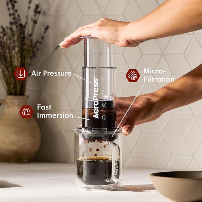 AeroPress Clear Coffee Press, French Press, Pour-Over & Espresso Style | All-in-One Manual Coffee Maker, 2-Minute Brew, Less Bitterness, More Flavor, Portable, Travel & Camping