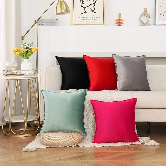JIAHANNHA Velvet Black Throw Pillow Covers 18”x18”Pack of 2 Soft Decorative | Square Cushion Covers for Couch Sofa Bed Livingroom Car Home Decor,45x45Cm