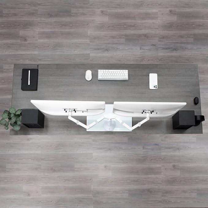 VIVO Dual Monitor Desk Stand for 13 to 32 inch Screens, STAND-V002FGW | Articulating, Freestanding Adjustable Monitor Arm, White with Glass Base, Computer Stand for 2 Monitors, Holds 22 lbs Each