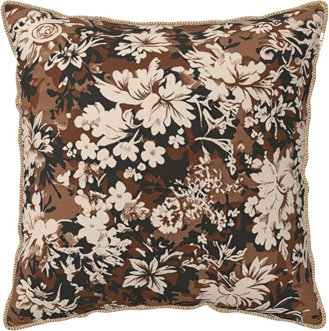 Vintage Brown Cream Floral Velvet Pillow Covers 18x18 Inch Tapestry Neutral Flowers Throw Pillows for Couch Cushion Covers Pillowcase Boho Farmhouse Pillow Cases for Sofa Bed Bedroom