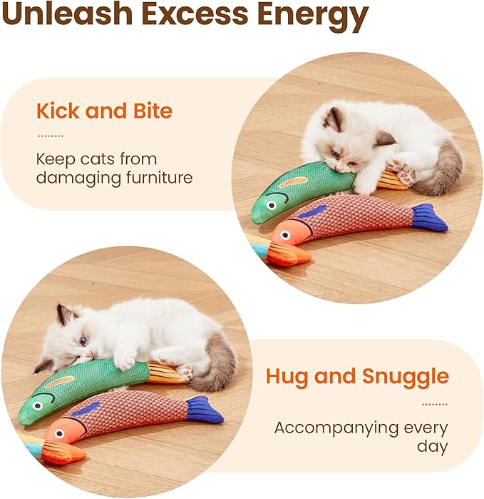 Potaroma Cat Toys Saury Fish, 3 Pack, Catnip Crinkle Sound, Soft and Durable, Interactive Kitten Kicker for Indoor Kitty Exercise 9.4 Inches for All Breeds
