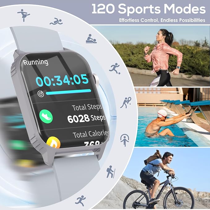 TRAUSI Smart Watch for Men, 120 Sports Modes Smartwatch with 1.83" HD, Heart Rate/Sleep Monitor, Bluetooth Call/Music Control, IP67 Waterproof/Alexa Built-in Fitness Watch for iPhone/Android (Gray)