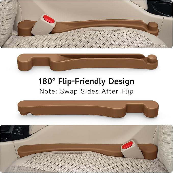 Car Seat Gap Filler Set of 2, 3IN1 Seat Side Gap Filler Plug with Storage Slot & Hook Function, Soft Foam Universal Fit Car SUV Truck Fill Gap Between Seats Console Organizer���Narrow Mocha Brown ���