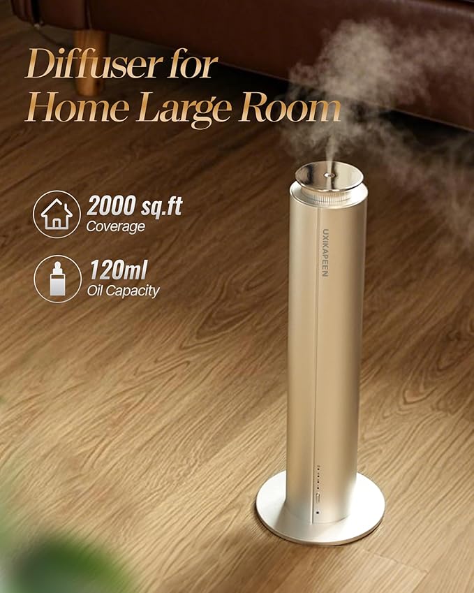 Waterless Essential Oil Diffuser for Home Large Room 2000 Sq.ft Coverage,Cordless Wireless Battery Operated Diffuser with White Tea Oil,Scent Diffusers for Hotel/Office/App/Remote Control/Timer,Silver