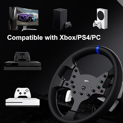 PXN V99 Force Feedback Racing Wheel, with Pedals and Shifter | Detachable 270°/900° Steering Wheel, Hall Pedals & H-Shifter - for PC, Xbox Series X|S, Xbox One, and PS4
