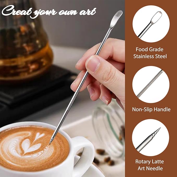 22 PCS Coffee Tamper Set, Espresso Accessories Tampers kit Barista Tools with 51mm Espresso Tamper, WDT Tool, Frothing Pitcher, Coffee Stirrer, Latte Art Pen, Tamper Mat, 16 Coffee Stencils