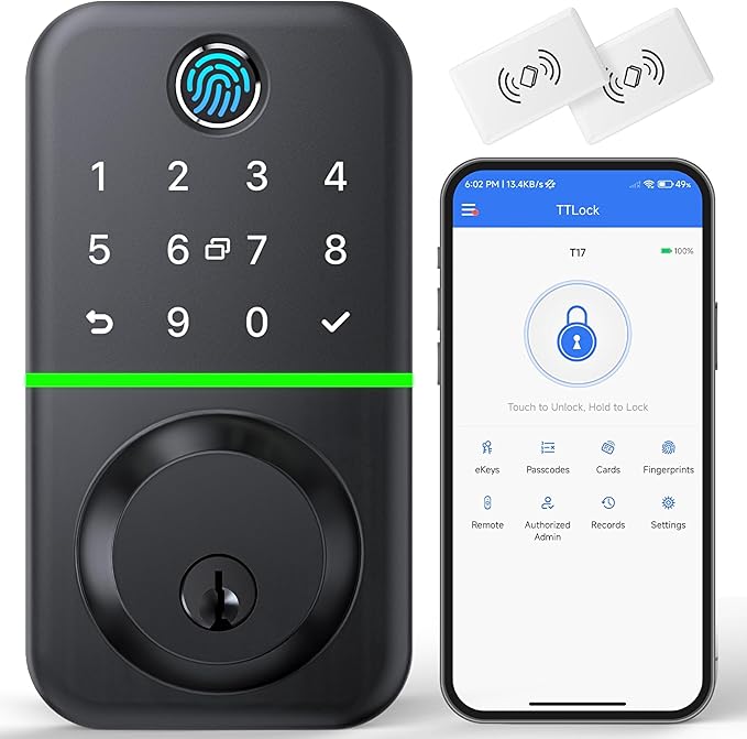 Smart Door Lock Deadbolt with Keypad: Keyless Entry Door Lock - Fingerprint Lock for Front Door - Electronic Lock with Bluetooth and APP Control