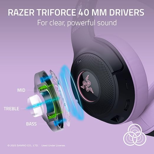 Razer Kraken Kitty V2 BT Wireless RGB Headset, Kuromi Edition | Chroma RGB Kitty Ears & Earcups, Bluetooth 5.2, 40 mm Drivers, Noise-cancelling Mics, Lightweight, USB-C, 40 Hr Battery