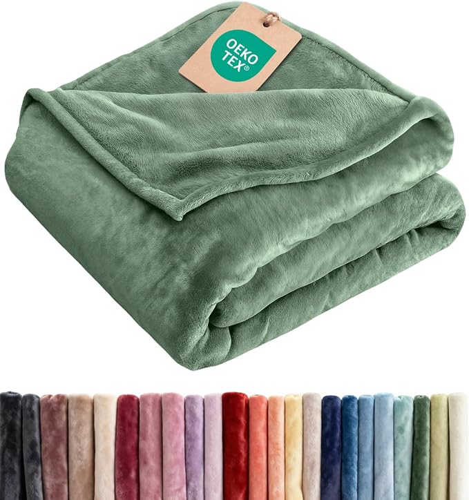 Fleece Blanket Full Size - Ultra-Soft Flannel Fleece Blanket - Sage Green | Soft, Warm, Outdoor Picnic Blanket for Camping, Travel, Lightweight, Cozy, Anti-Static, Home Decor Gifts for Men & Women
