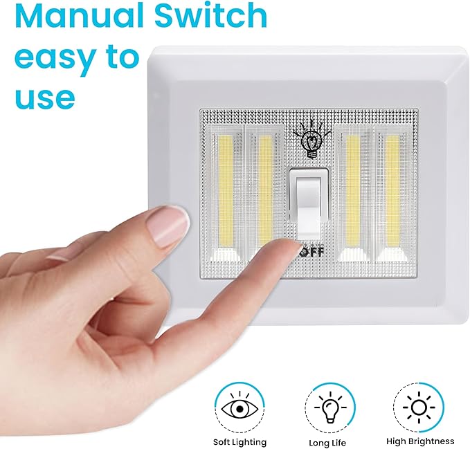 AlltroLite LED Closet Light Switch | 400 Lumen Wireless Battery Powered COB Night Light | Stick On Magnetic Battery Lights for Under Cabinet, Shelf, Shed, Kitchen, Garage, Attic, RV, DIY