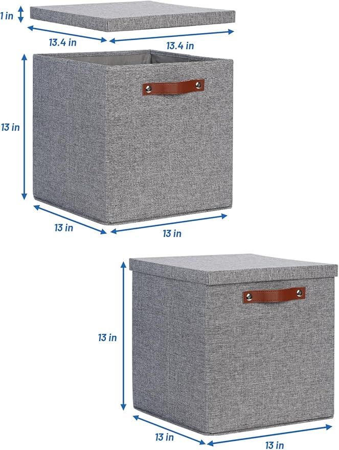 Temary Fabric Storage Bins with Lids 13 Inch Storage Cubes with Lid, Decorative Foldable Storage Boxes for Clothes, Closet Organizers (Grey, 13x13x13inch)