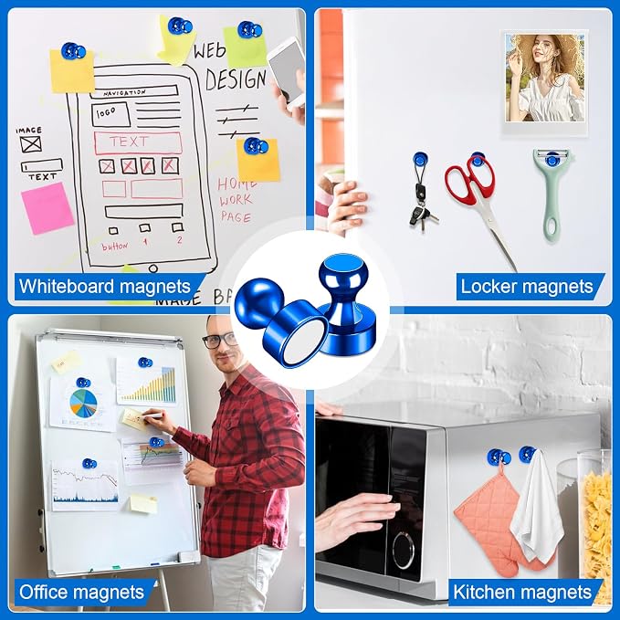 LOVIMAG Fridge Magnets 20Pcs, Magnet for Refrigerator Whiteboard, Blue | Small Strong Neodymium Metal Cute Push Pin for Classroom, Kitchen, Accessories Decorative, Office, Calendar