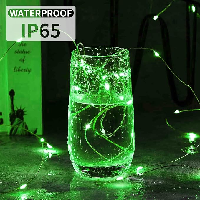 Aogist Led Fairy Lights 3 Modes Battery Operated String Lights Waterproof Silver Wire 7 Feet Firefly Starry Moon Mason Jar Lights for DIY Wedding Party Christmas (Green, 20 Pack)