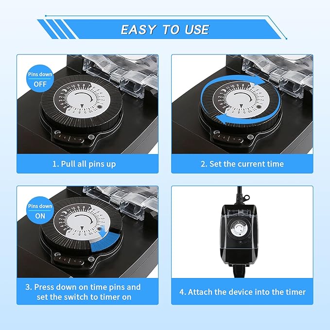 Outdoor Timer Outlet Waterproof, 24 Hour Mechanical Timer Outlet for Home and Garden, Single Grounded, 15A 3/4HP, Black, 3 Pack