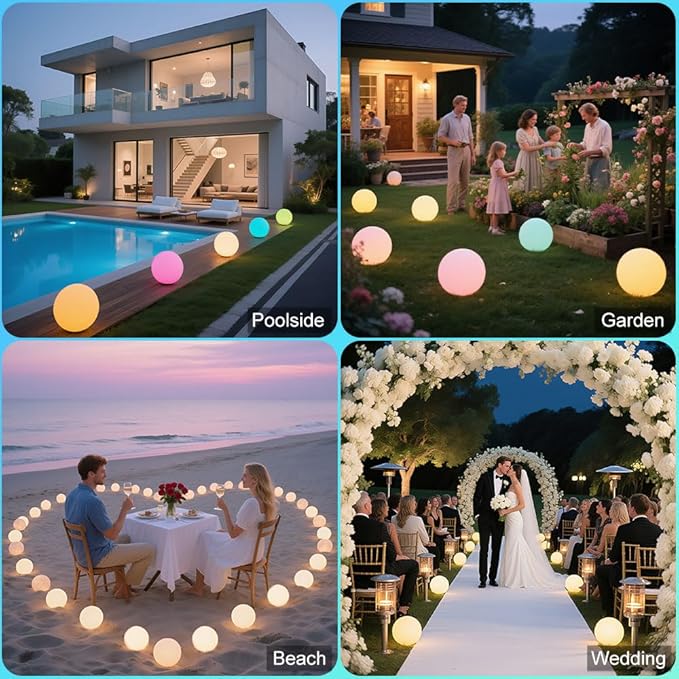8-in LED Glowing Ball Light for Kid, 16 RGB Color Changing Globe Orb Night Light Mood Lamp w/Remote, Rechargeable Light Up Ball Dimmable Sphere Bedside Lamp, Great for Bedroom Garden Patio Party Decor