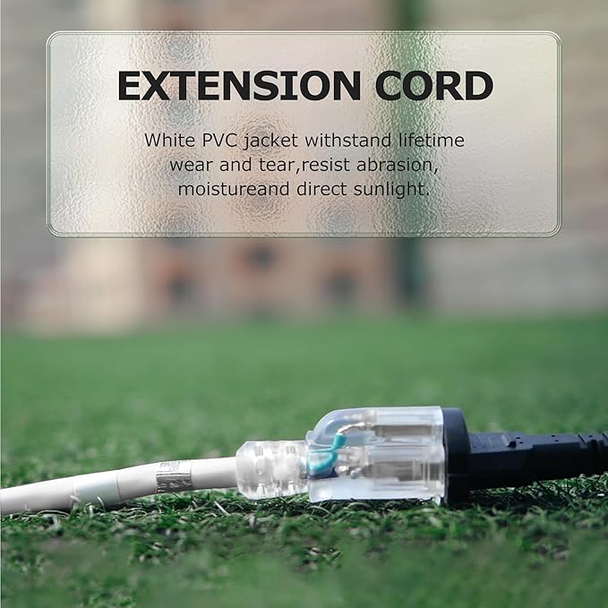 YOJOE Indoor Outdoor Extension Cord with Lighted End, 3 Prong 13A Weatherproof Power Cord, 16 Gauge Heavy Duty 40 ft White Extension Cord for Garage, Garden and Home, 16/3 SJTW UL Listed