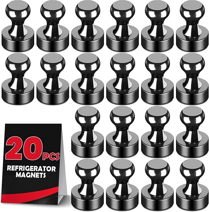 LOVIMAG Fridge Magnets 20Pcs, Magnet for Refrigerator Whiteboard, Black | Small Strong Neodymium Metal Cute Push Pin for Classroom, Kitchen, Accessories Decorative, Office, Calendar