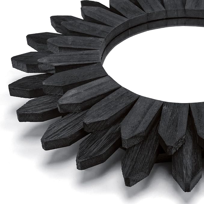 Black Wall Decor Wall Mirror 12 inch Boho Wall Decor Wood Decorative Mirror for Room Decor Home Decor for Bedroom Living Room Bathroom Kitchen Black