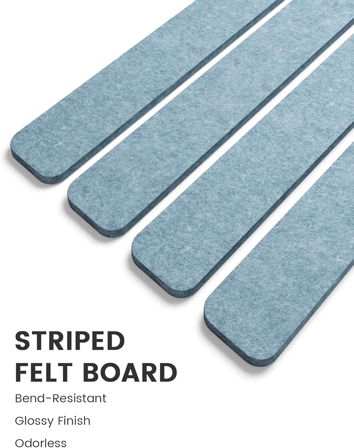 Fluxynara 13" x 2" Felt Wall Panels, Dusty Blue | 5-Pack Cork Board Alternative with 35 Push Pins, Adhesive Mounting for Bedroom Door or Home Office