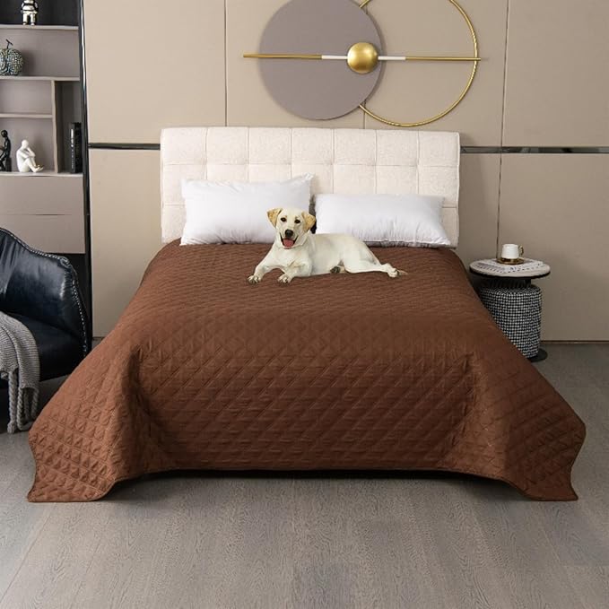 GIBZ Waterproof Dog Bed Cover Anti Slip Pet Furniture Protector Blanket Washable Thick Quilted Mat, Brown, 76.2x177.8cm