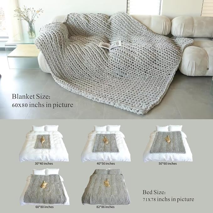 Maetoow Chenille Chunky Knit Blanket,Handmade Cozy for Home Decor,60×80,Cream