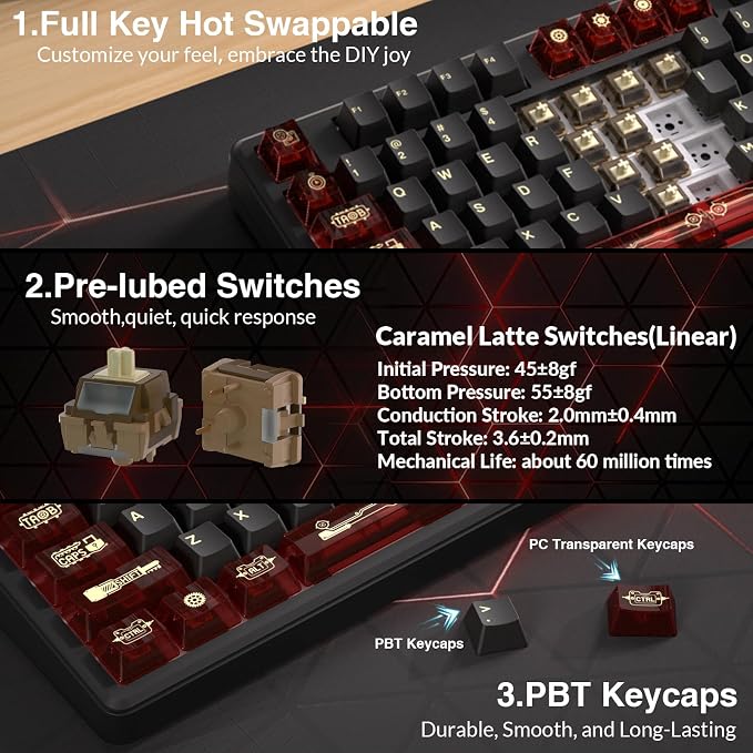 Aula L99 Wireless Mechanical Gaming Creamy Keyboard with Smart Touch Screen | Tri-Mode Hot Swappable Custom Keyboard,RGB Backlit,PBT Keycap,Gasket Mount Creamy Sounding Keyboards for Office PC,84 Keys