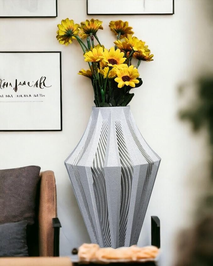 Aether Gray Vase – Modern Architectural Design | Eco-Friendly Home Decor (Primary color:Brown;)