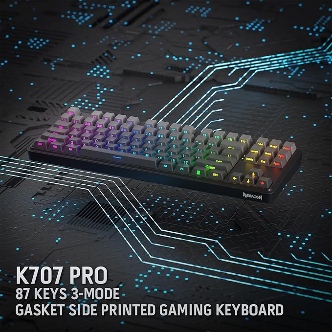 Redragon K707 PRO GB 80% Gasket RGB Gaming Keyboard, 3-Modes Wireless TKL Mechanical Keyboard w/Hot-Swap South-Facing LEDs Socket, PBT Gradient Keycaps & 5-Layer Noise Dampening, Custom Linear Switch