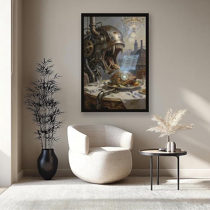 Framed Steampunk Fantasy Wall Art for Living Room And Dining Room Vintage Industrial Decor 08x12in
