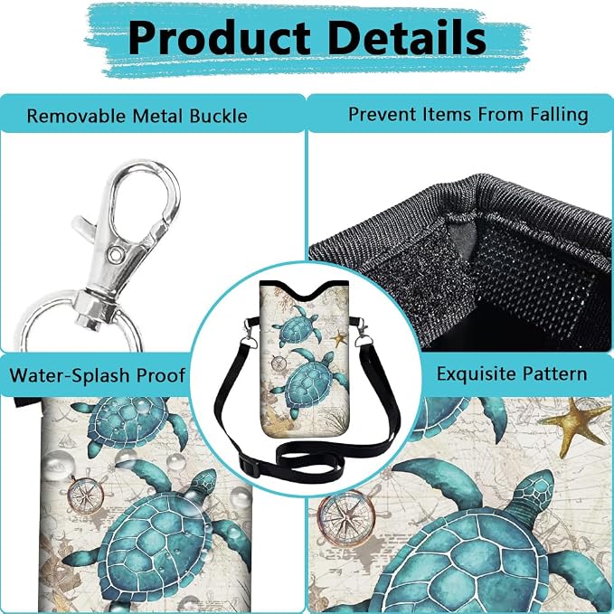 Neoprene Phone Sleeve Pouch with Adjustable Strap Neck Lanyard Fits Most Smartphones 7.1 x 3.9 Inch Phone Crossbody Sleeve Sea Turtle Waterproof Carrying Cellphone Case Bag for Women Men