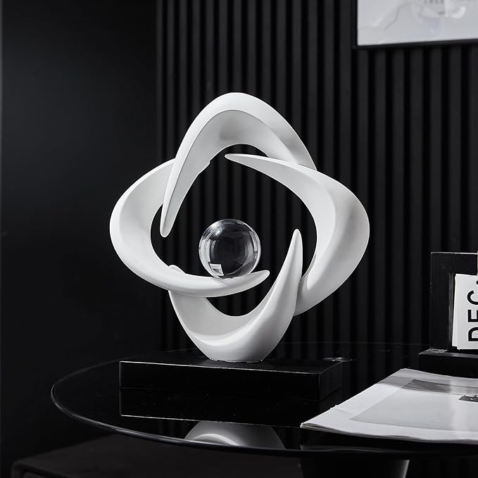 FJS Abstract Art Statues for Home Decor, White 4 Pointed Star Sculpture, 10.8" H Modern Coffee Table Bookshelf Decor Accents, Decorations for Living Room Dining Room Office Hotel (White)