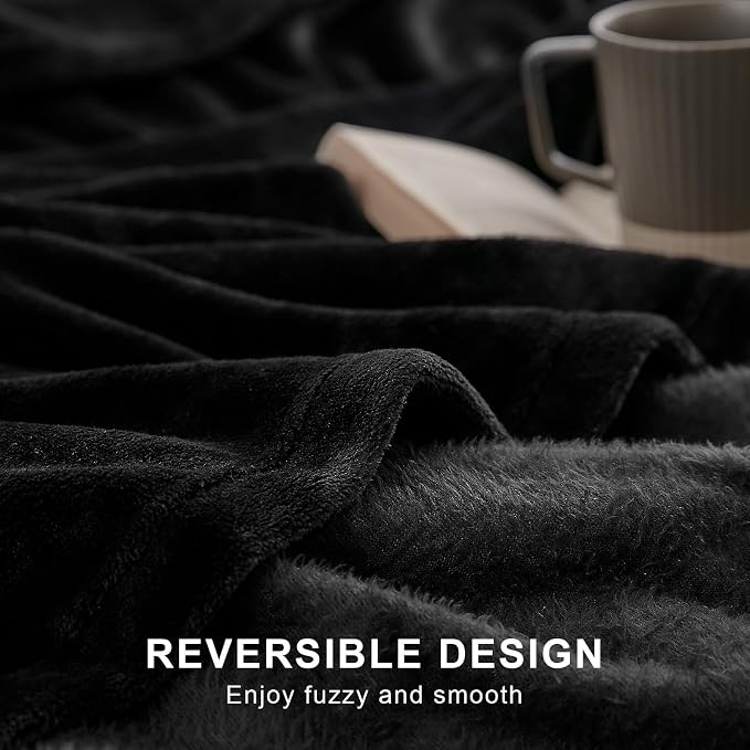 Hansleep Queen Black Fleece Blanket, Soft Flannel Bed Blanket | Fuzzy Cozy Blanket 90x90 Inches, Multi-use for Bed, Sofa, Couch, Travel, Camping, All Season Warm Lightweight Cover