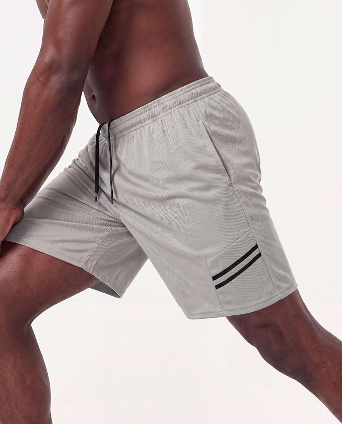 5 Pack Men's Mesh Shorts Athletic Basketball Sports Gym Workout Pockets | Cooling Moisture-Wicking, 9", Long, Quick-Dry, Breathable, Elastic Drawstring Waistband. Running, Exercise, Soccer, Training.