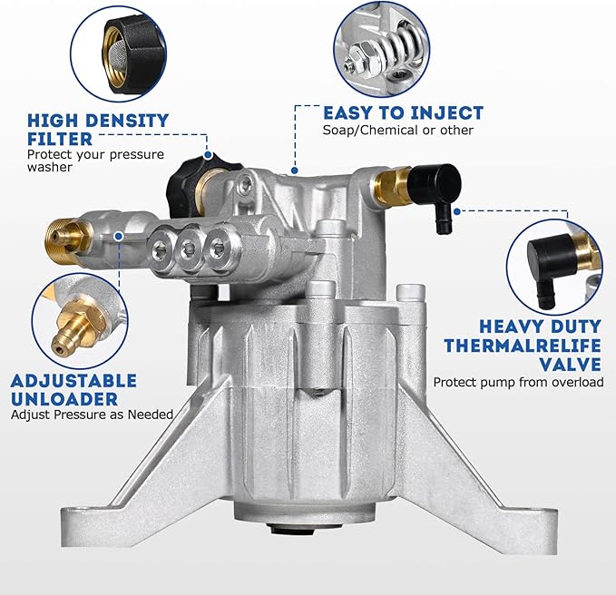 TOOLCY 7/8" Shaft Vertical Pressure Washer Pump - Rear Inlet/Outlet Max 3400 PSI @ 2.5 GPM OEM & Power Washer Pump for Gas Washer, More Replacement for Simpson, Ryobi, Honda etc