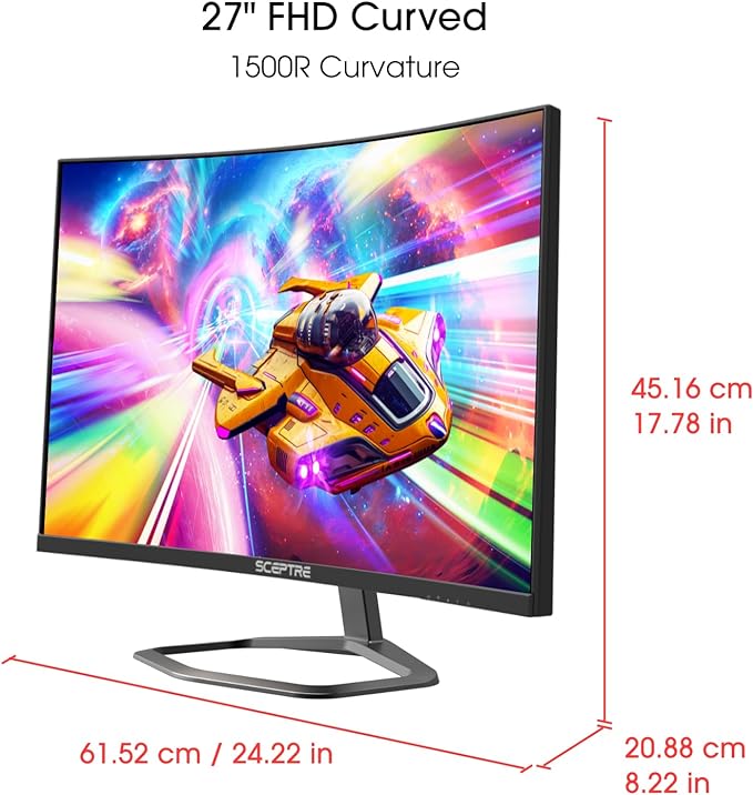Sceptre New 27-inch Curved Gaming Monitor FreeSync 240Hz Plus DisplayPort HDMI 1ms 99% sRGB Build-in Speakers, R1500 Machine Black 2025 (C275B-FWT240 Series) | 27 Va Curved FHD 1080p, 1ms Mprt, Amd Freesync Premium, Built-in Speakers