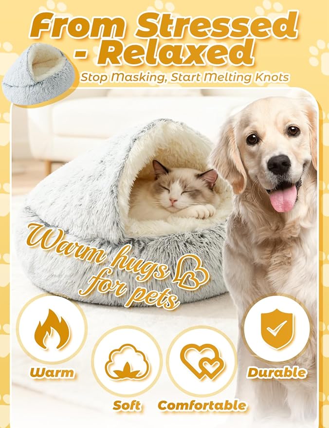 Dog Bed, Dog Bed with Cover Cave, Dual Comfort Design, Pet Bed for Small/Medium/Large Cats and Dogs, Anxiety Relief, Durable & Chew-Proof, Improves Sleep & Behaviour (Coffee, 40in)