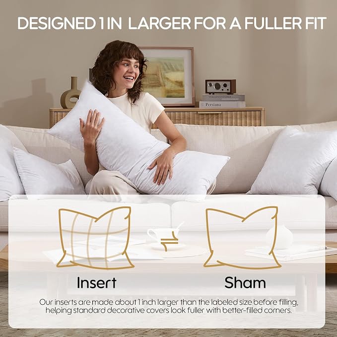 14x36 Feather Long Lumbar Pillow Insert, Decorative Throw Pillow Insert for Covers, Fuller Fit with Soft Support for Bed and Couch