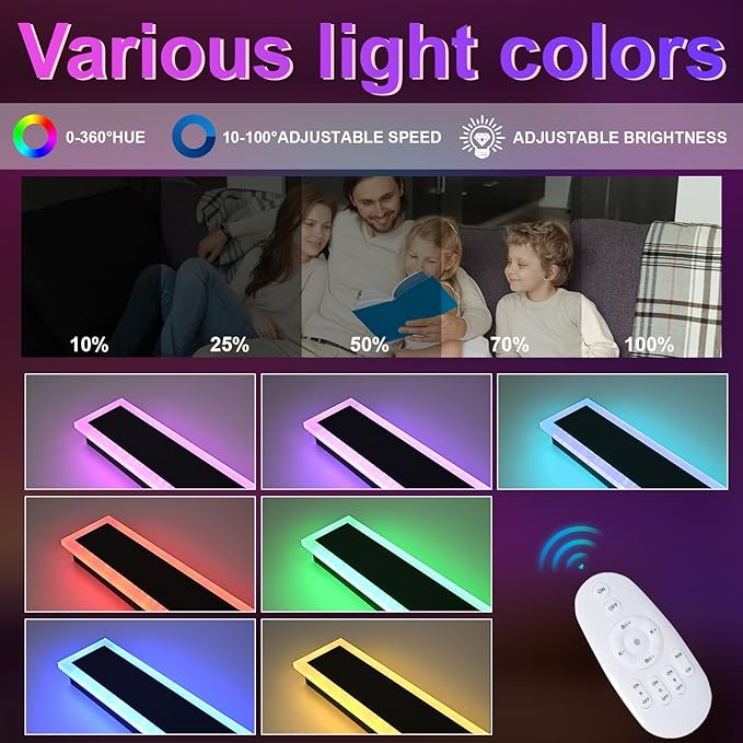 2 Pack Modern RGB Outdoor Wall Light,32 inch Led Wall Lights Fixture,Dimmable Wall Sconce Lights,Long Exterior lighting Fixtures with Control Remote,Outside RGB LED Long Lights for Porch,Patio,Garage